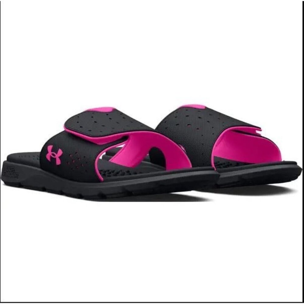 #0936 Under Armour Womens NWT Ignite 7 Pro Slides Black Pink Size 12